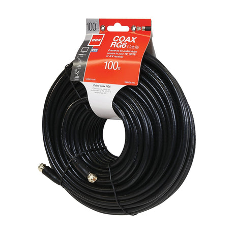 RCA RG6 Coaxial Cable with F-Connectors, 100 Ft., Black