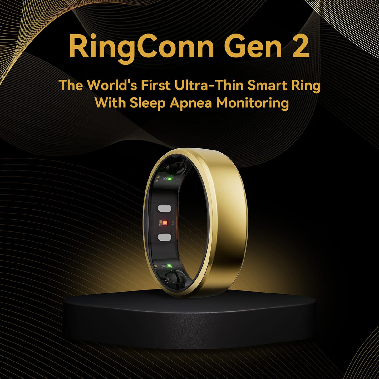 RingConn Gen 2 Ultra-Thin Smart Ring with Sleep Apnea Monitoring and Health Tracking, Size 7, Royal Gold