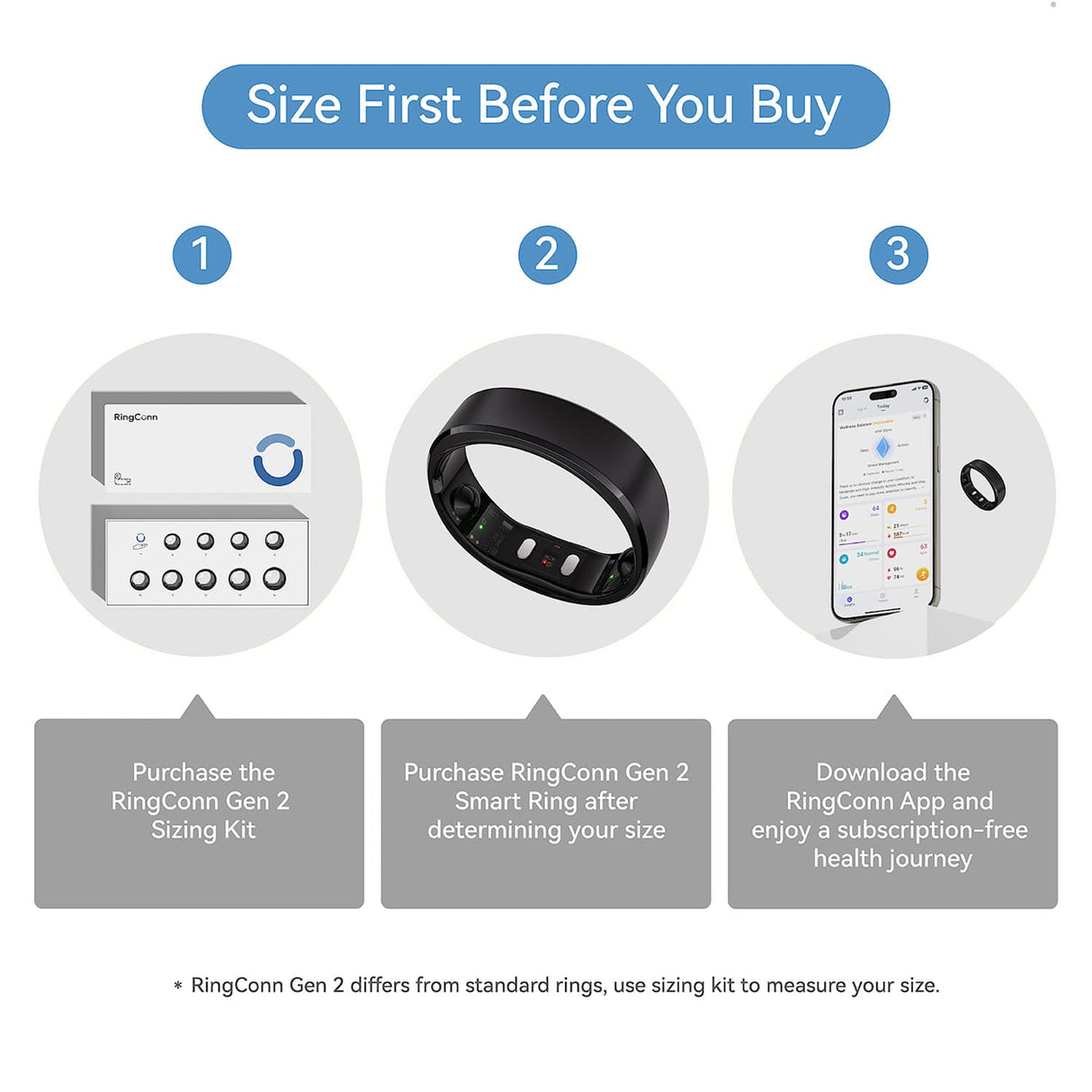 RingConn Gen 2 Ultra-Thin Smart Ring with Sleep Apnea Monitoring and Health Tracking, Size 8, Future Silver