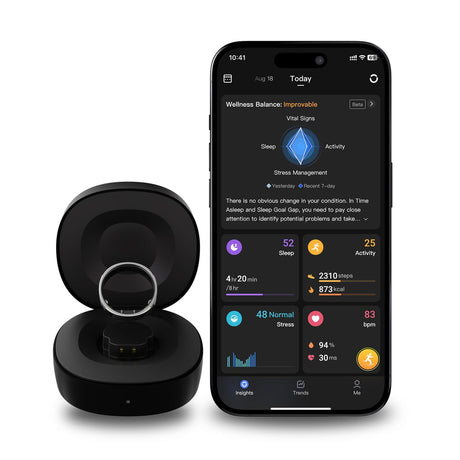 RingConn Gen 2 Ultra-Thin Smart Ring with Sleep Apnea Monitoring and Health Tracking, Size 10, Matte Black