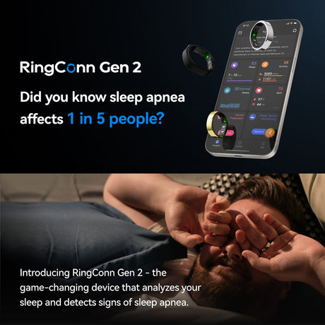 RingConn Gen 2 Ultra-Thin Smart Ring with Sleep Apnea Monitoring and Health Tracking, Size 10, Matte Black