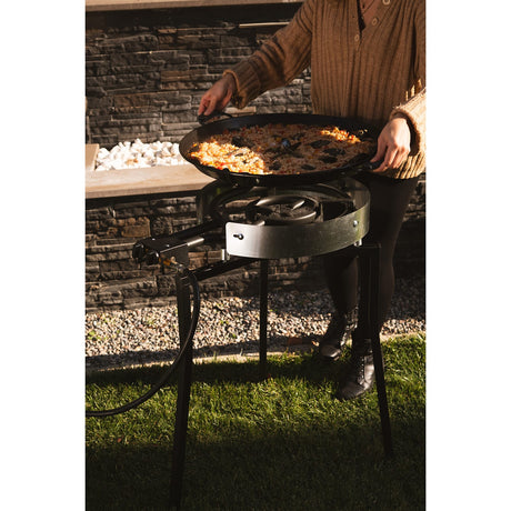 Ringg Outdoor Black Series Outdoor Cooking Classic Kit with 20" Enameled Steel Pan, 16" Dual Gas Burners, and Foldable Stand for Camping and Backyards
