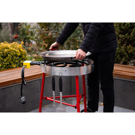 Ringg Outdoor Chef Series Pro Kit with Paella Pan, Dual Gas Burners, and Stand for 20 Servings