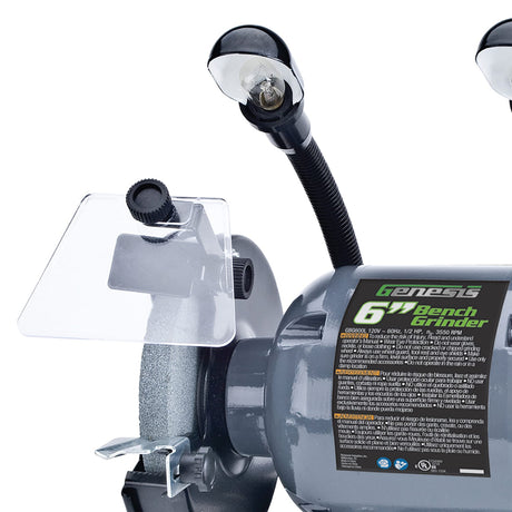 Genesis 1/2-HP 6-In. Bench Grinder with Lights and Eye Shields
