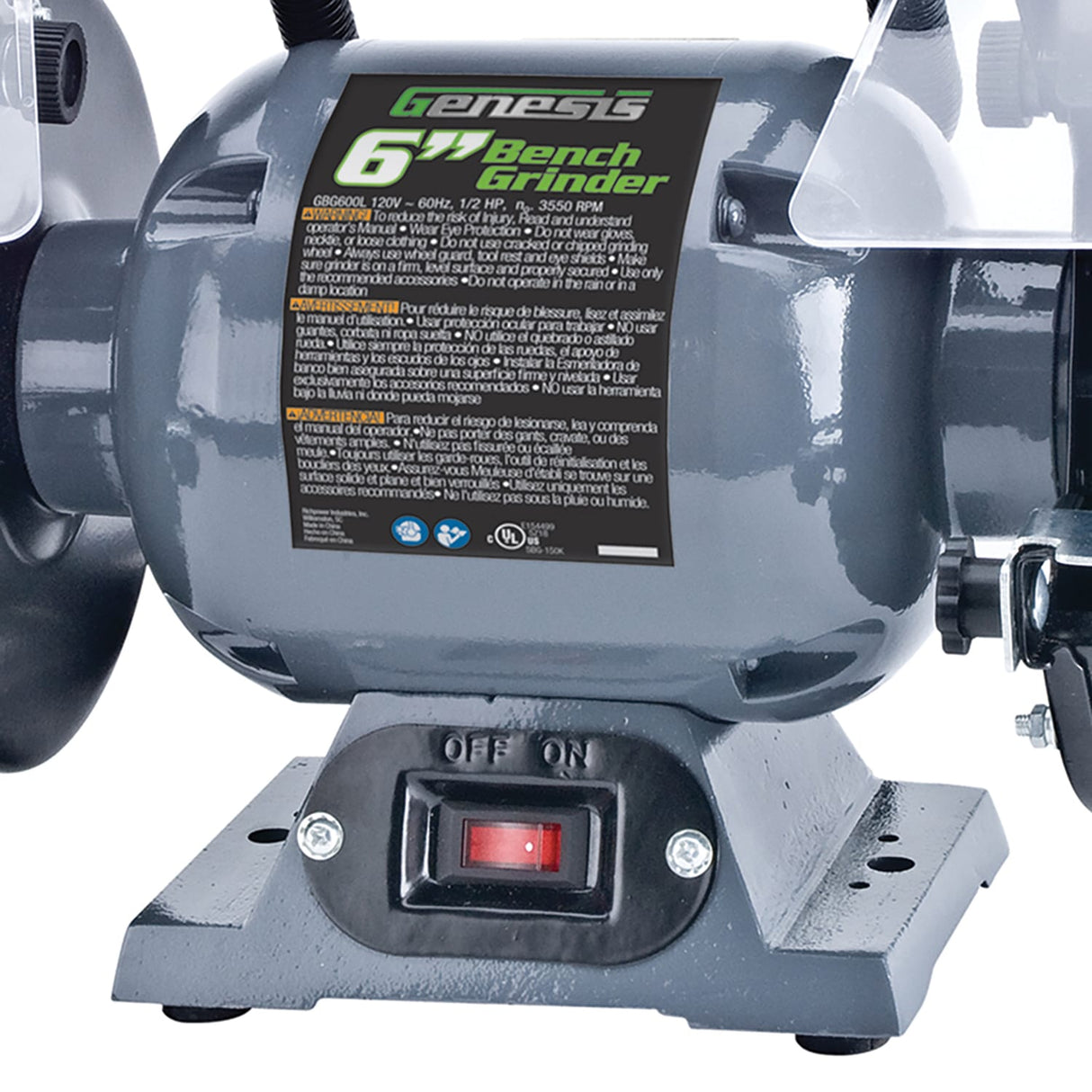Genesis 1/2-HP 6-In. Bench Grinder with Lights and Eye Shields