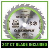 Genesis G20Max 20-Volt Cordless 6-1/2 In. Circular Saw with Laser, Blade, Work Light, Spindle Lock, 2.0-Ah Battery, and Charger