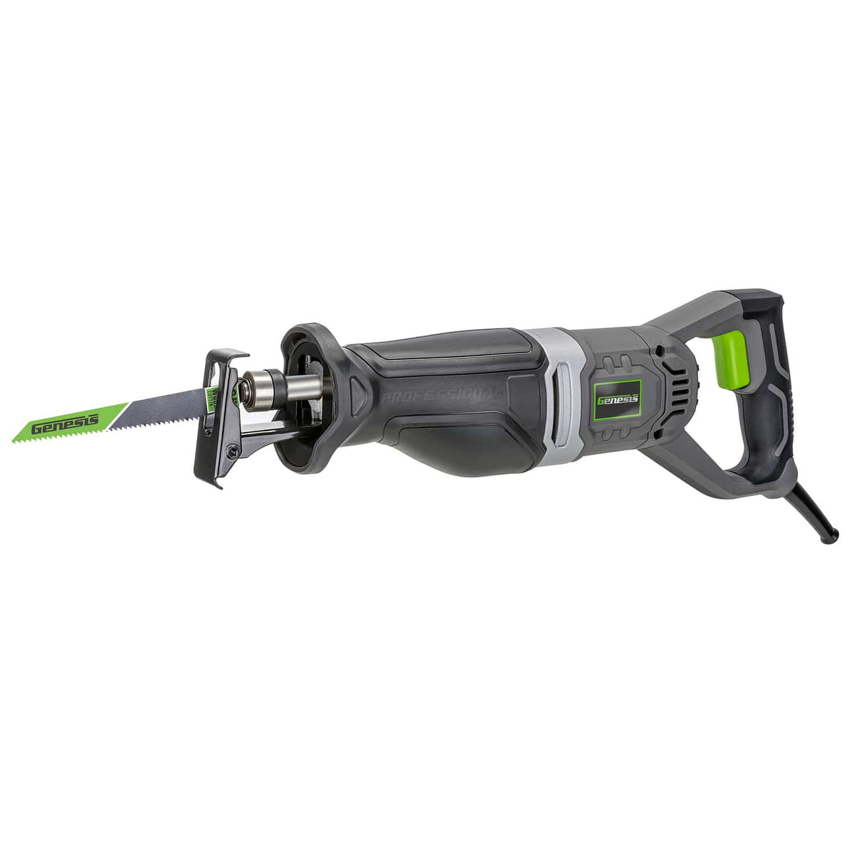 Genesis 10-Amp Corded Variable-Speed Reciprocating Saw with 1-1/8 In. Stroke Length, Tool-less Blade Clamp, Adjustable Pivoting Shoe, and 2 Blades