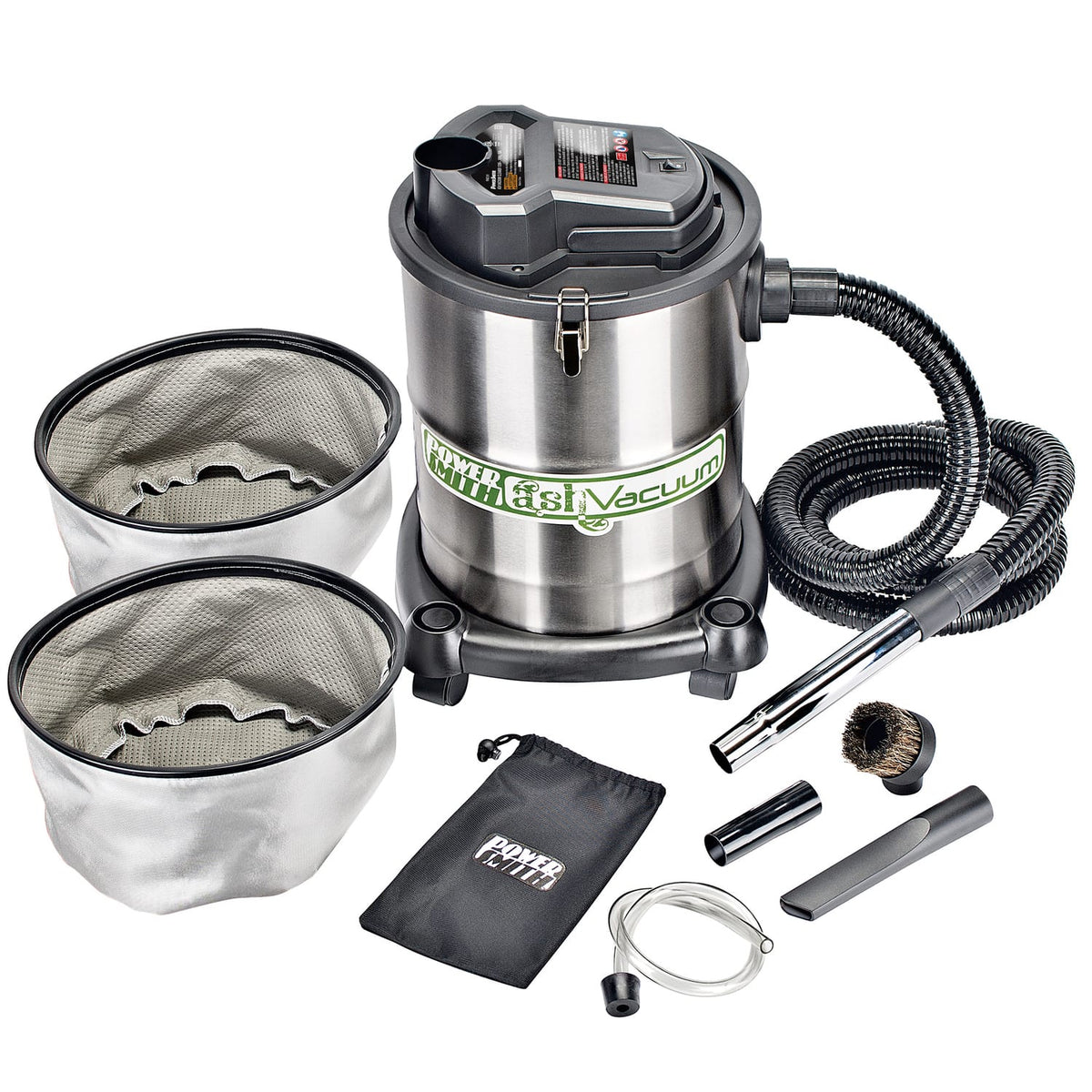 PowerSmith Deluxe Ash Vacuum Cleaner for Warm and Cool Ashes, 4 Gallons Ash, 10 Amps, Metal Canister/Hose, Pellet Hose, Accessory Pack, 16-Ft. Cord