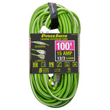 PowerSmith 1-Outlet 15-Amp 3-Prong Grounded Heavy-Duty Rubber-Jacket Outdoor Locking Extension Cord, 12-Gauge with Lighted Straight Plug, 100 Ft.