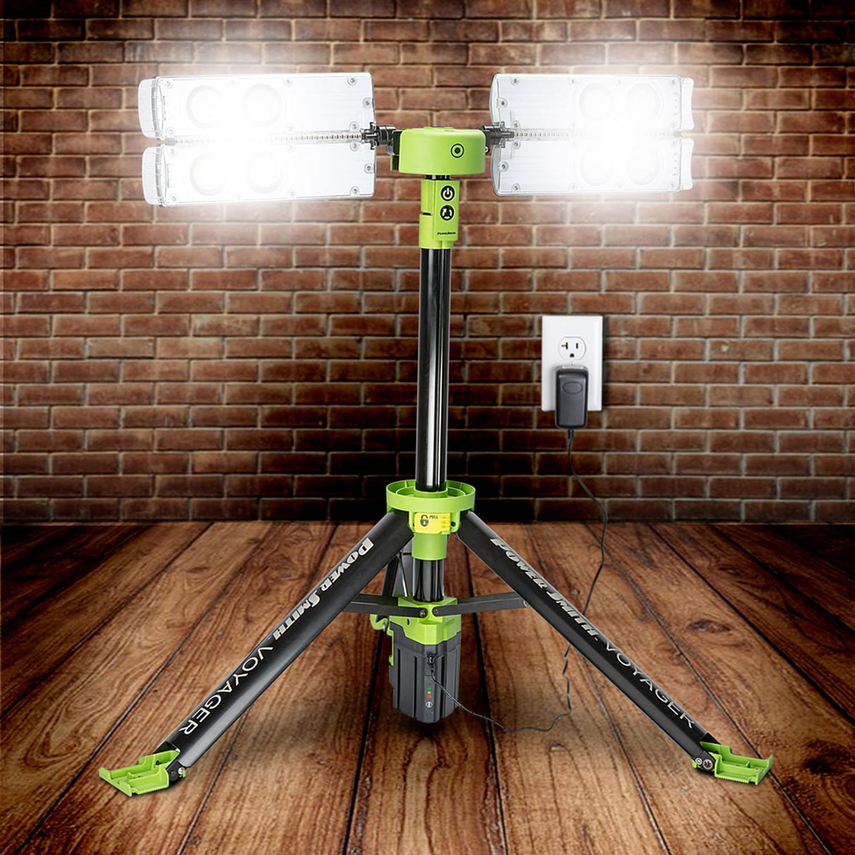 PowerSmith Voyager 8000-Lumen LED 4-Light Tripod-Mounted Rechargeable Portable Work Light