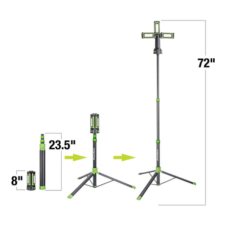 PowerSmith LED 4500-Lumen Rechargeable 3-Head Portable Work Light with Detachable Aluminum Tripod, USB Power Option for 1500-Lumen Continuous Use