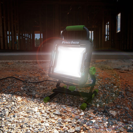 PowerSmith LED 15000-Lumen Work Light on Metal Base with Rubber Feet, Indoor/Outdoor, Adjustable Angle/Tilt, 5000K Color Temp, 10-Ft. Cord