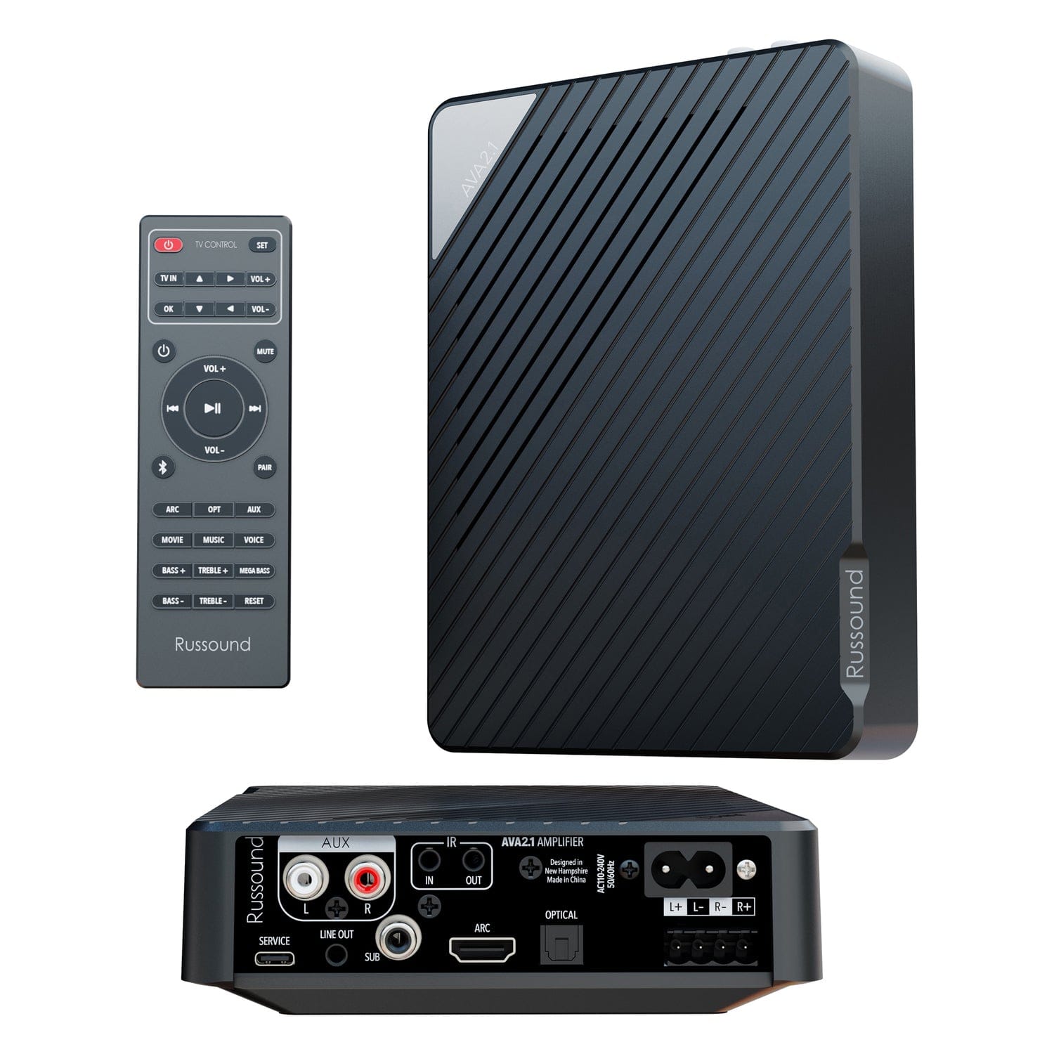 Russound 150-Watt 2.1-Channel Low-Profile Mini A/V Amplifier with Bluetooth, HDMI ARC, and Learning Remote for Use with TVs, AVA Series AVA2.1