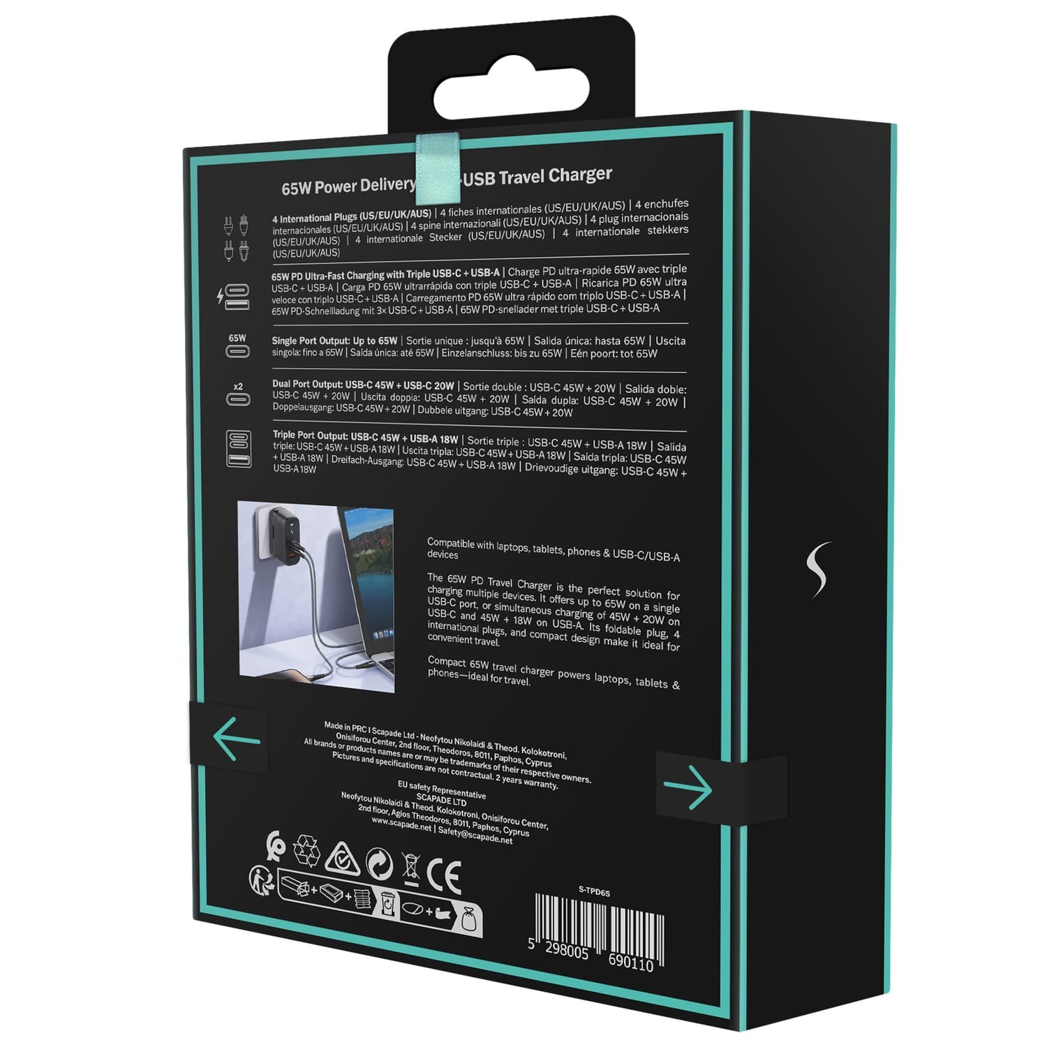 Scapade AirPower 65-Watt PD Multi-USB Travel Charger with International Plugs