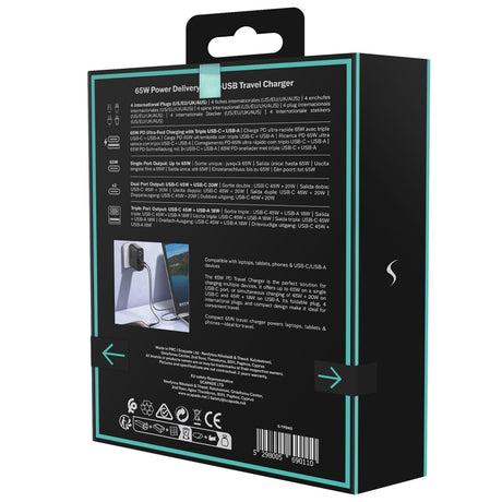 Scapade AirPower 65-Watt PD Multi-USB Travel Charger with International Plugs