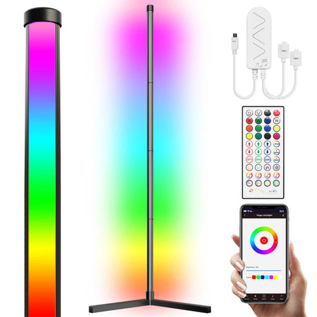 eco4life 61-In. RGB Color-Changing Modern Wi-Fi Aluminum Corner Floor Lamp with PVC Shell