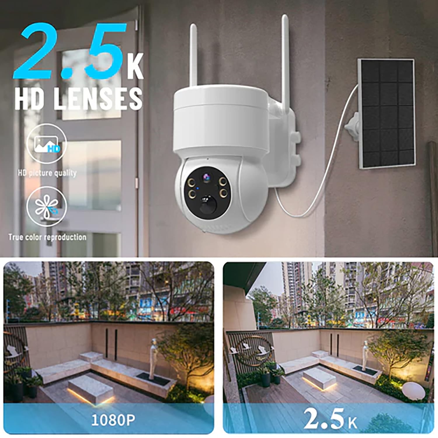 eco4life Wi-Fi 2304 x 1296 Smart Outdoor PTZ Security Camera with Solar Panel, SC-BIPC-3001