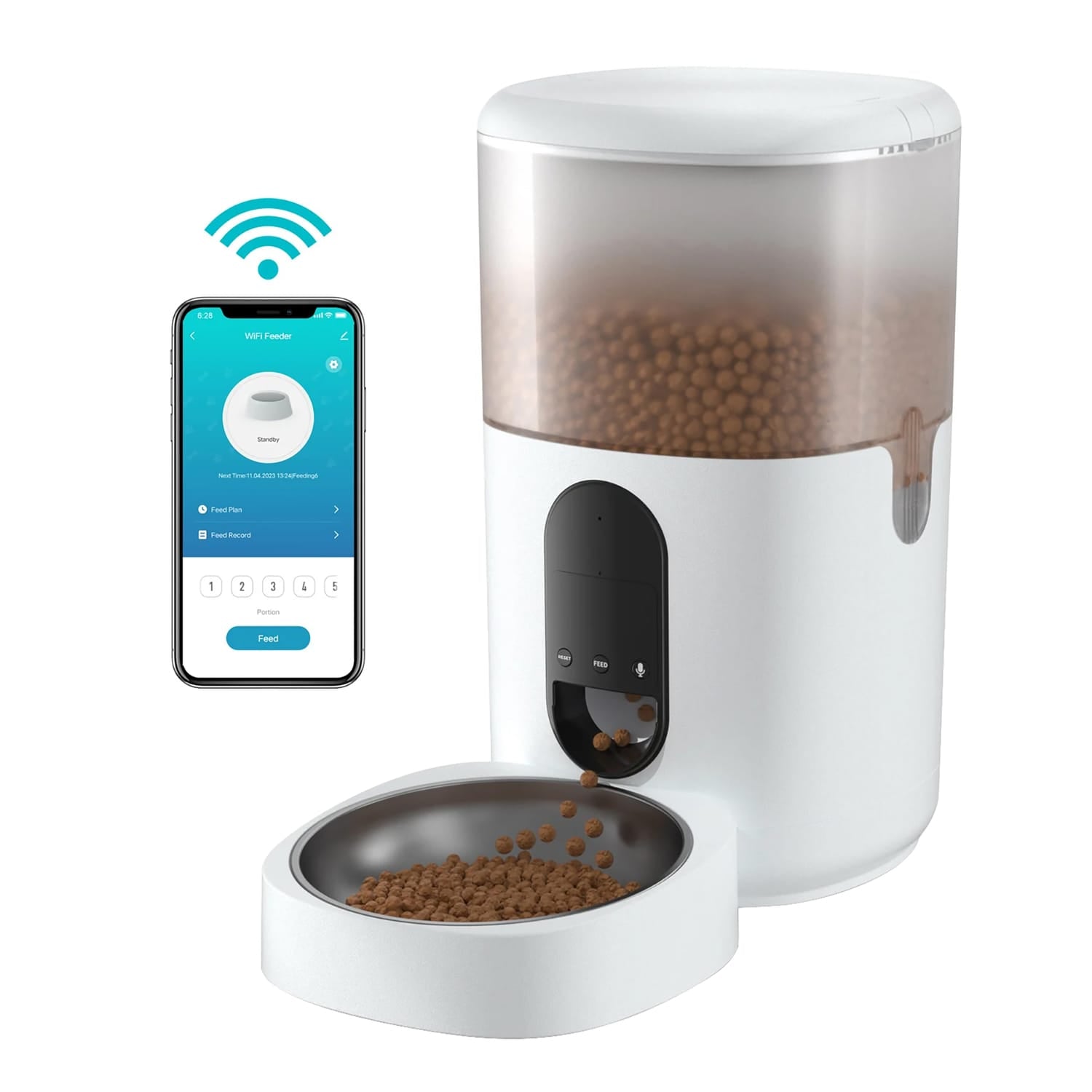 eco4life Wi-Fi 5.45-Qt. Smart Dry-Food Pet Feeder with Stainless Steel Bowl, SC-PF200