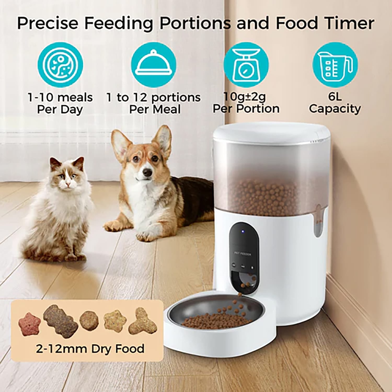 eco4life Wi-Fi 5.45-Qt. Smart Dry-Food Pet Feeder with Stainless Steel Bowl, SC-PF200