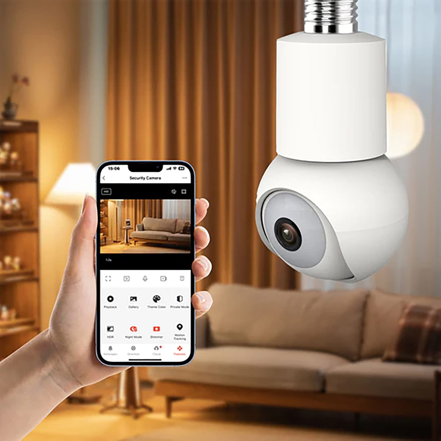 eco4life Wi-Fi 2K 1440p Smart PTZ Light Bulb Security Camera, SC-RIPC-2006
