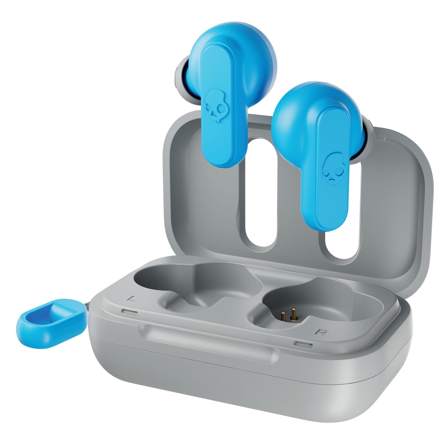 Skullcandy Dime True 2 TWS Bluetooth In-Ear Earbuds with Mic and Charging Case, up to 12 Hours Play Time, IPX4 Sweat-Resistant, Light Gray/Blue