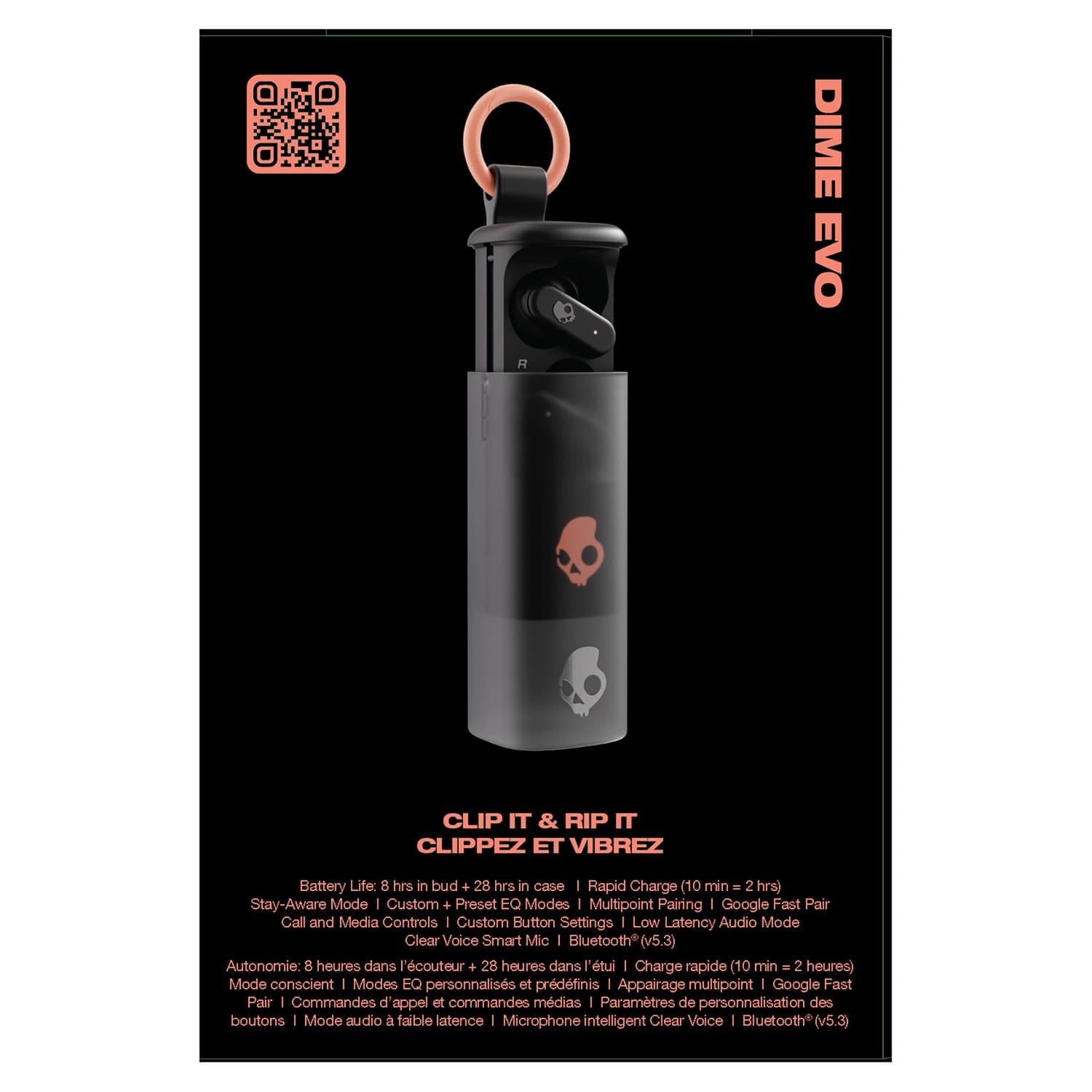 Skullcandy Dime Evo TWS Bluetooth In-Ear Earbuds with Mic and Charging Case, up to 36 Hours Play Time, IPX4 Water-Resistant, True Black