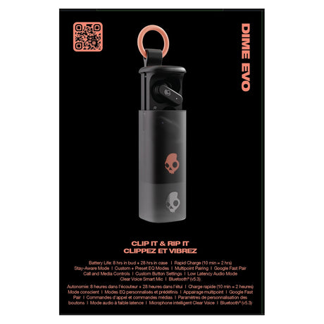 Skullcandy Dime Evo TWS Bluetooth In-Ear Earbuds with Mic and Charging Case, up to 36 Hours Play Time, IPX4 Water-Resistant, True Black