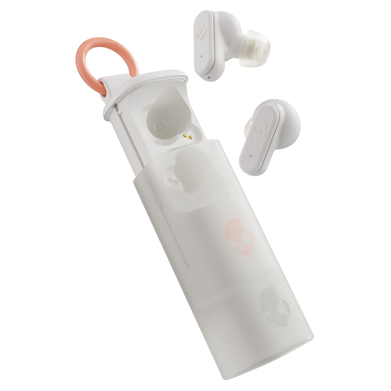 Skullcandy Dime Evo TWS Bluetooth In-Ear Earbuds with Mic and Charging Case, up to 36 Hours Play Time, IPX4 Water-Resistant, Bone/Orange Glow