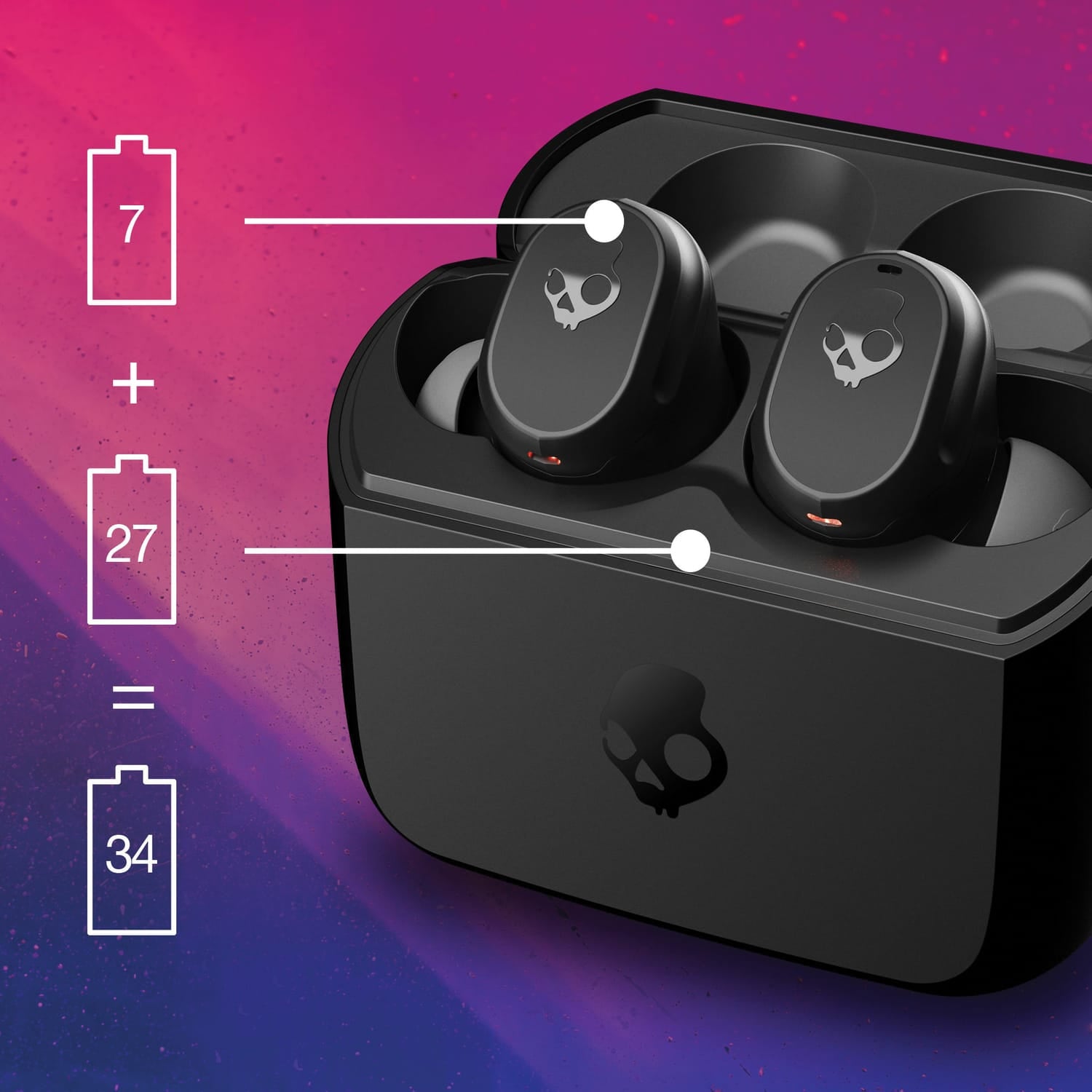 Skullcandy Mod TWS Bluetooth In-Ear Earbuds with Mic and Charging Case, Clear Voice, up to 34 Hours Play Time, IP55 Sweat/Water-Resistant