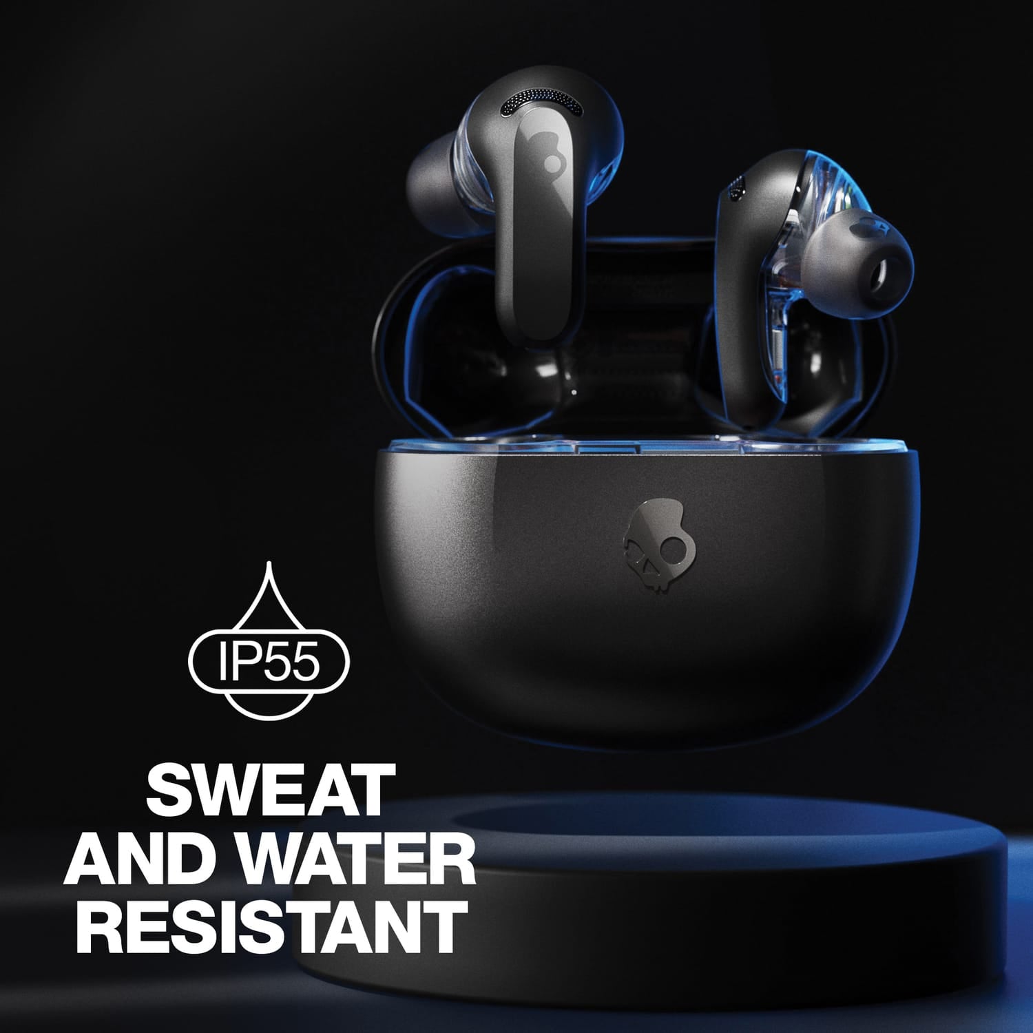 Skullcandy Rail ANC TWS Bluetooth In-Ear Earbuds with Mics and Charging Case, up to 38 Hours Play Time, IPX4 Sweat/Water-Resistant, True Black