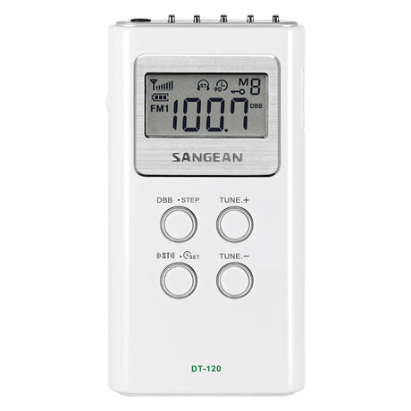 Sangean Portable Pocket AM/FM Digital Clock Radio, White