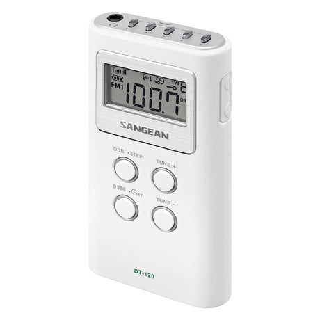 Sangean Portable Pocket AM/FM Digital Clock Radio, White