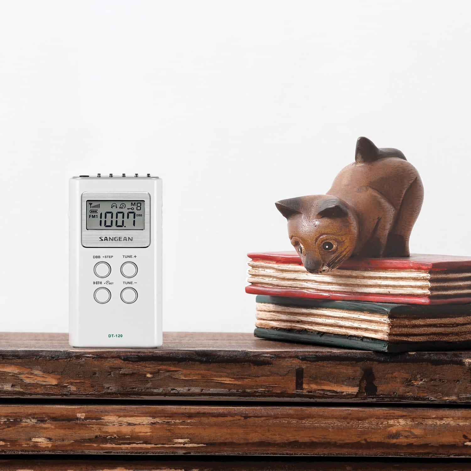 Sangean Portable Pocket AM/FM Digital Clock Radio, White