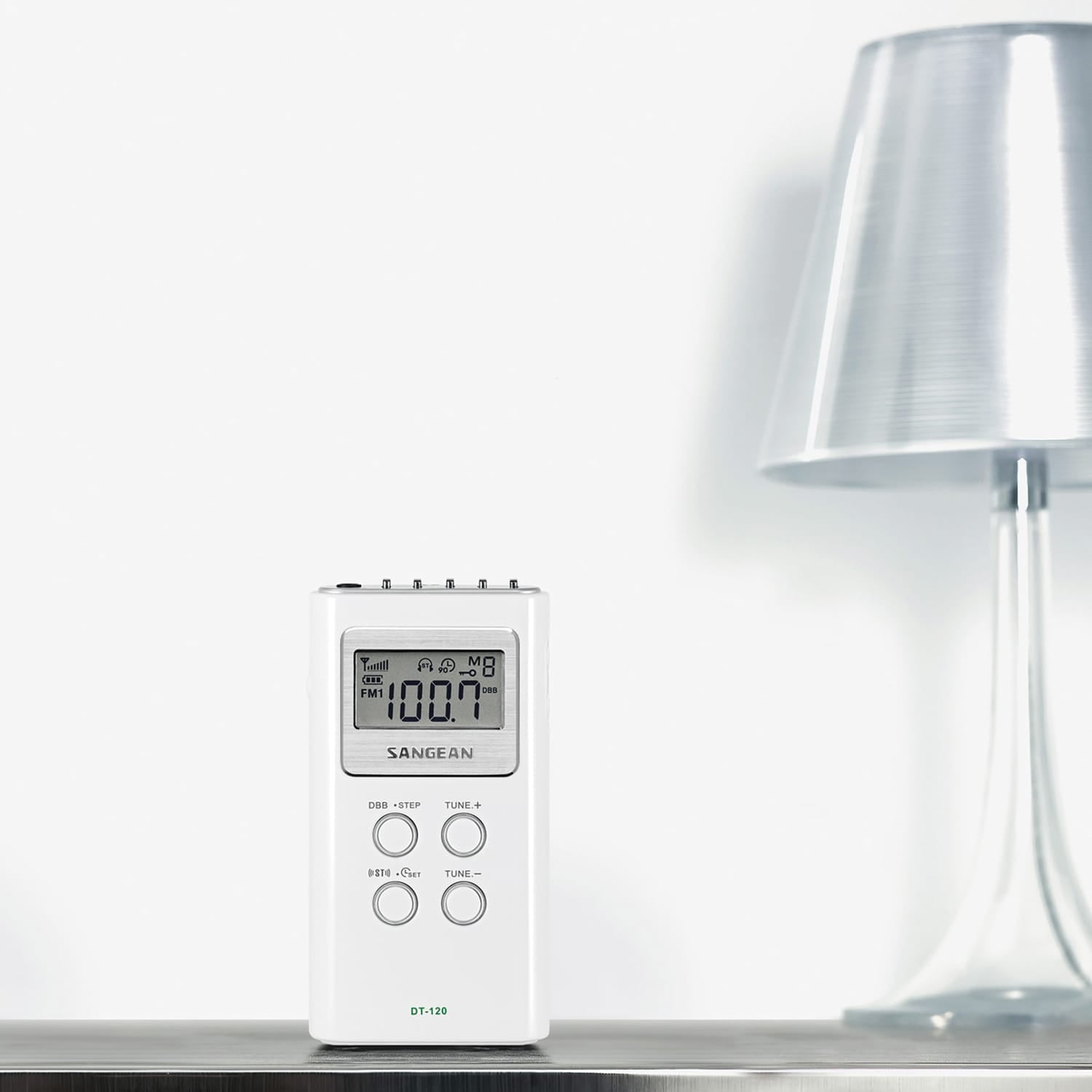 Sangean Portable Pocket AM/FM Digital Clock Radio, White