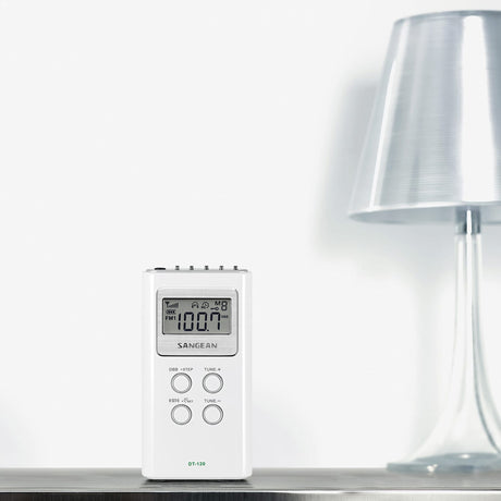 Sangean Portable Pocket AM/FM Digital Clock Radio, White