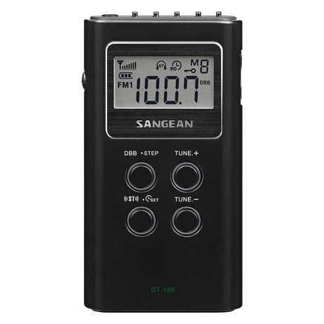 Sangean Portable Pocket AM/FM Digital Clock Radio, Black