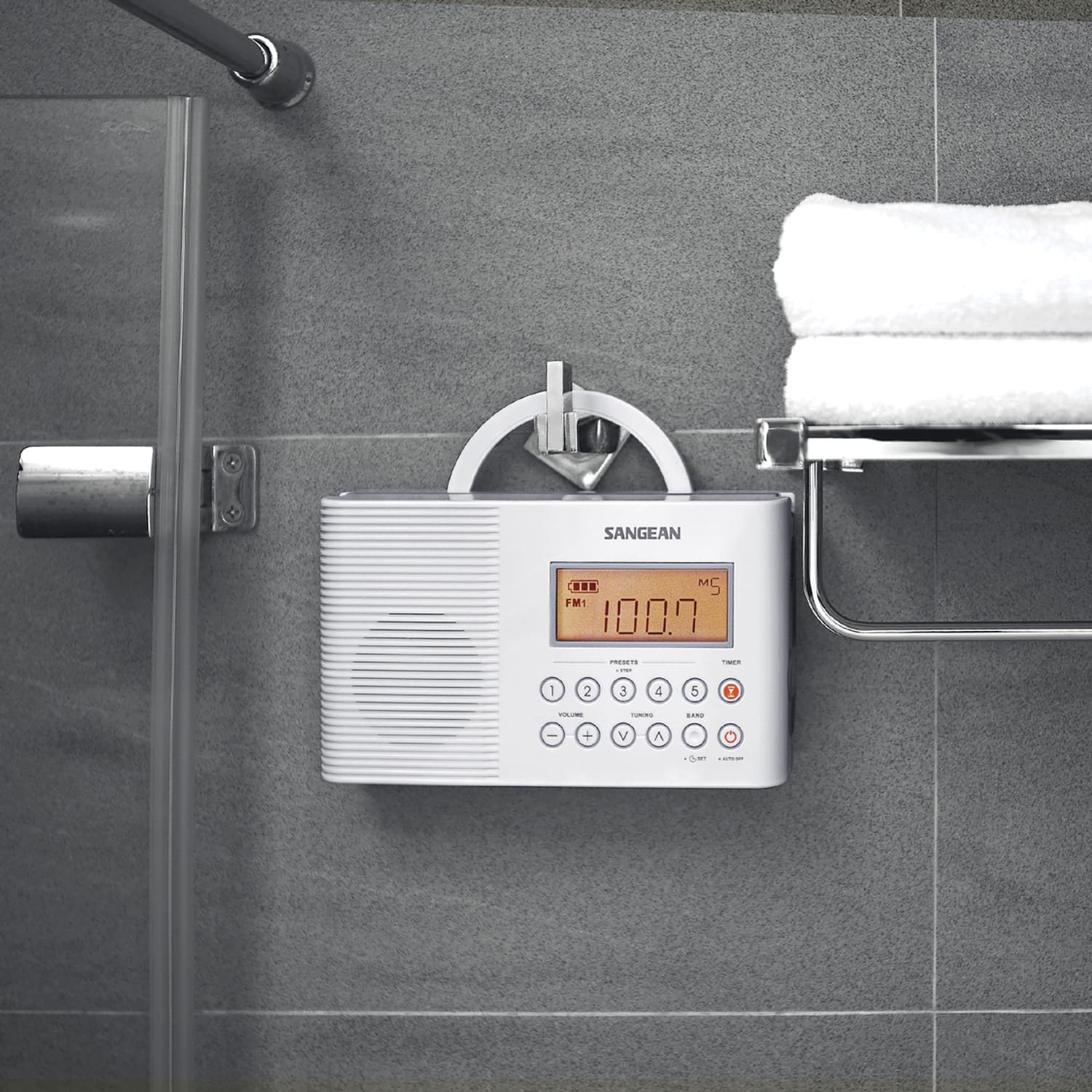 Sangean H201 Portable 3-Band AM/FM/Weather-Alert Water-Resistant Shower Clock Radio
