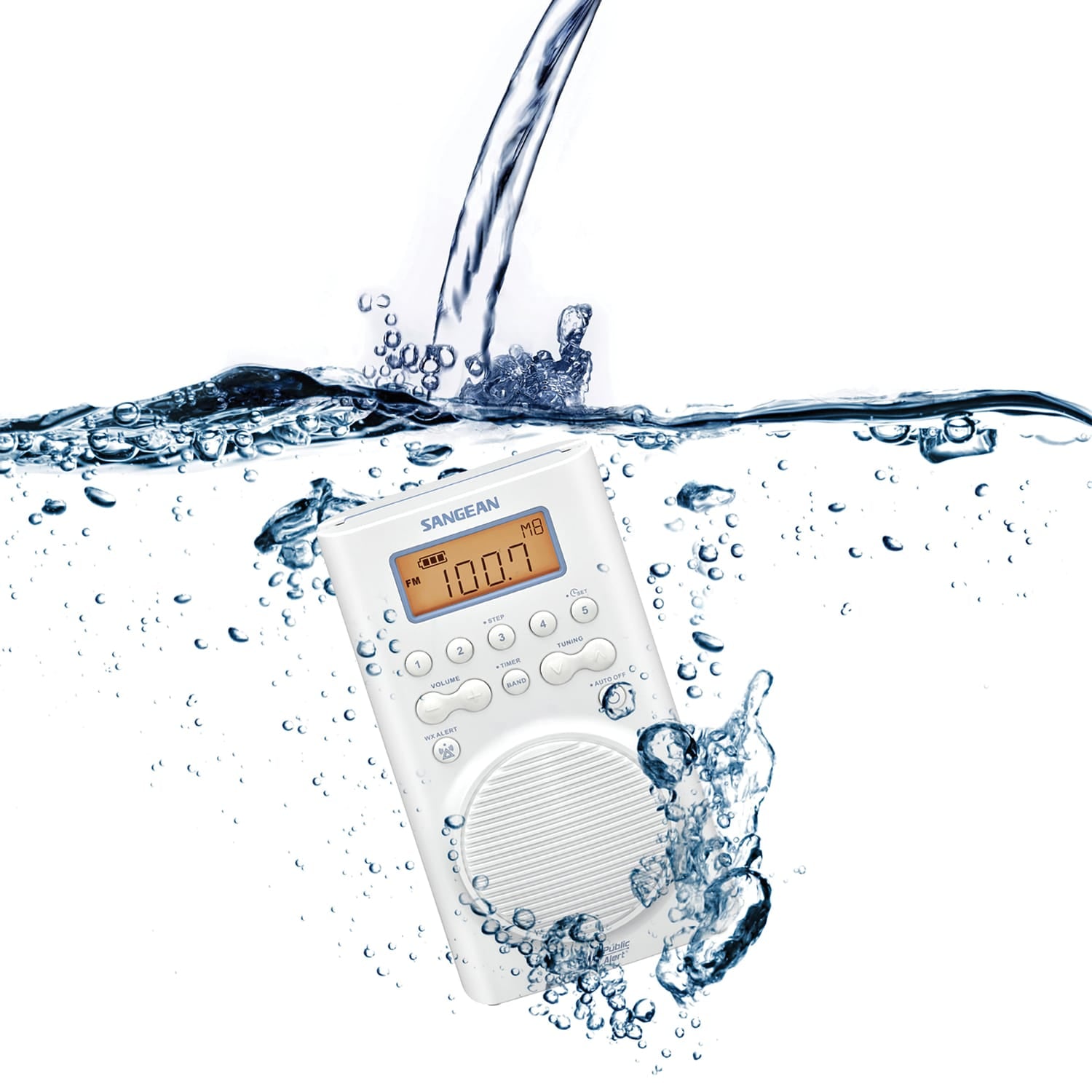 Sangean H205 Portable 3-Band AM/FM/Weather-Alert Waterproof Shower Clock Radio