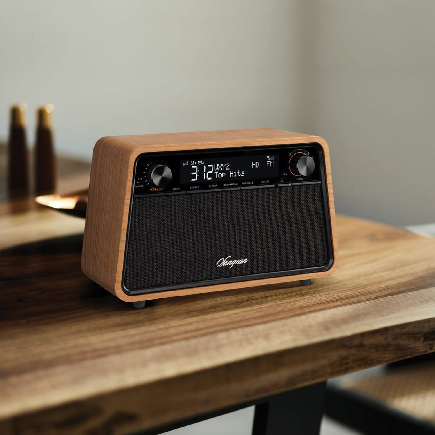 Sangean HD Radio/AM/FM-RDS/Bluetooth Wooden Cabinet Tabletop Radio, Natural Cherry, HDR-19