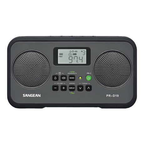 Sangean AM/FM Stereo Digital Tuning Portable Radio, PR-D19, Gray with Black Protective Bumper