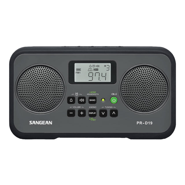 Sangean AM/FM Stereo Digital Tuning Portable Radio, PR-D19, Gray with Black Protective Bumper