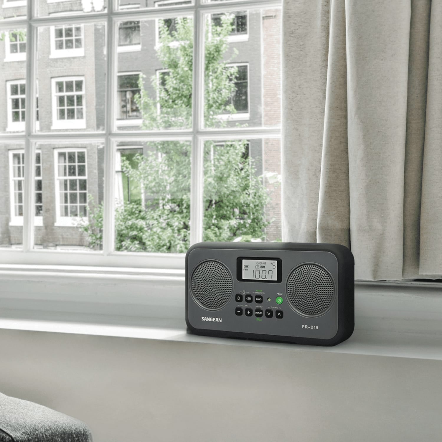 Sangean AM/FM Stereo Digital Tuning Portable Radio, PR-D19, Gray with Black Protective Bumper