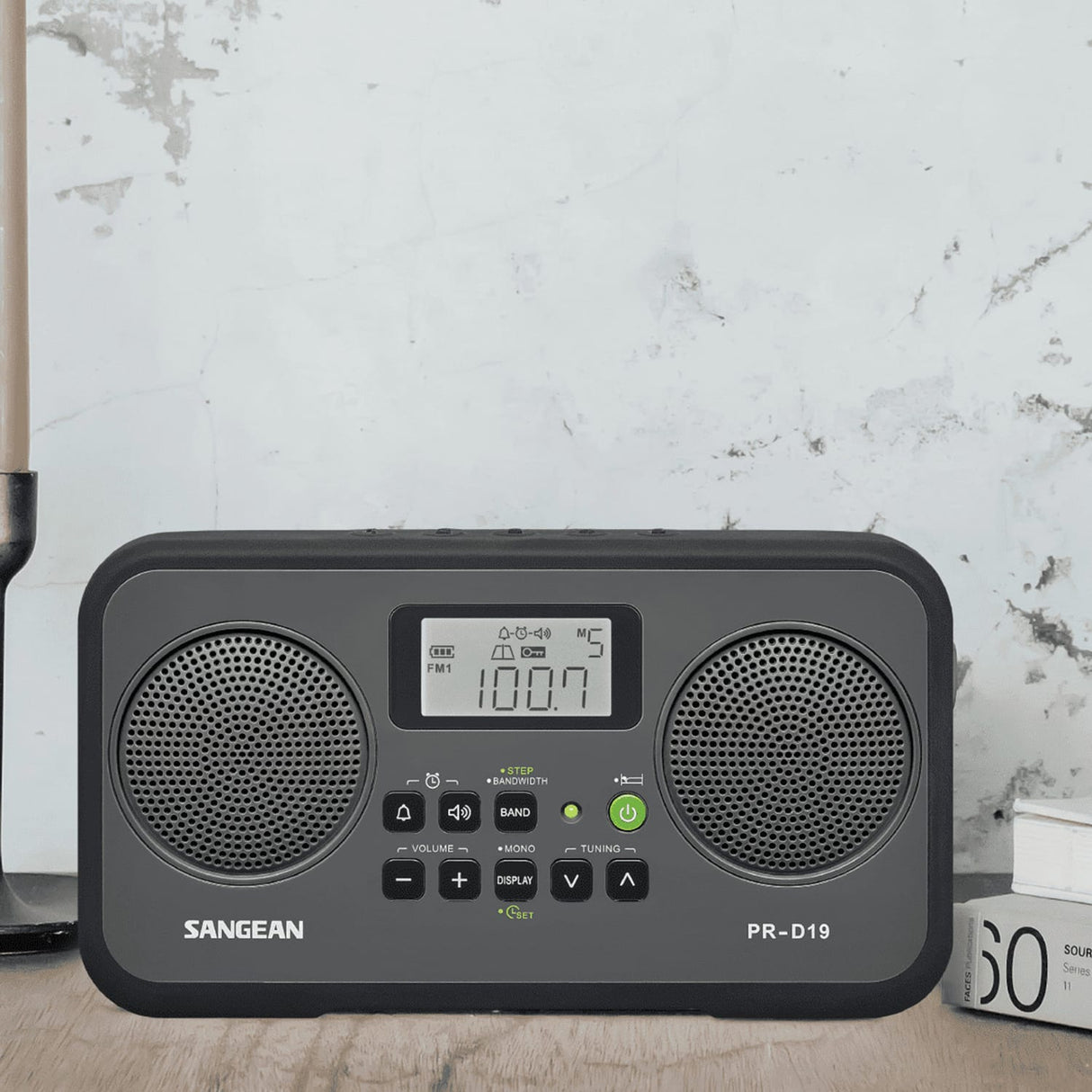 Sangean AM/FM Stereo Digital Tuning Portable Radio, PR-D19, Gray with Black Protective Bumper