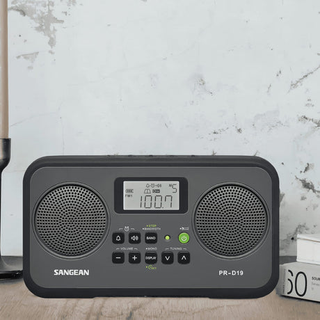 Sangean AM/FM Stereo Digital Tuning Portable Radio, PR-D19, Gray with Black Protective Bumper