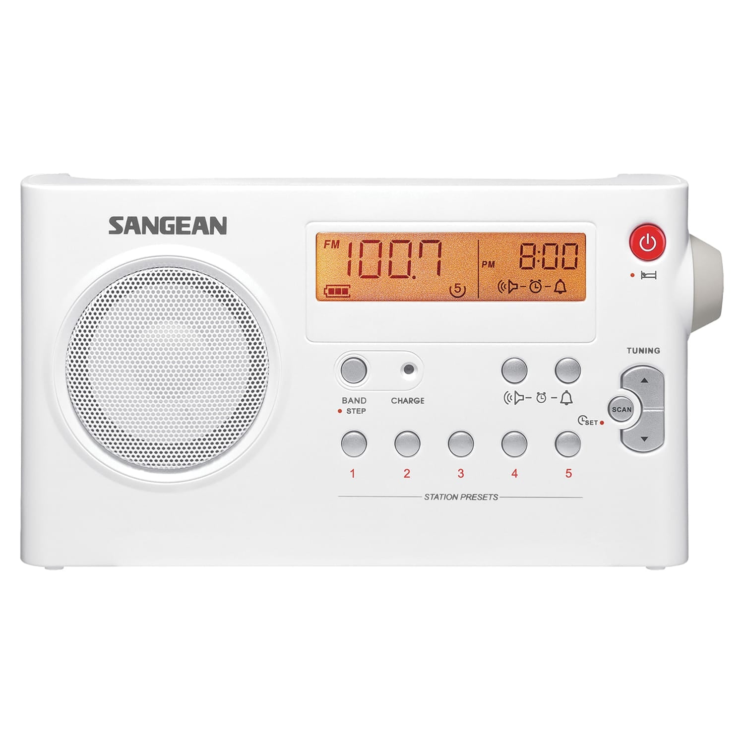 Sangean PR-D7 Portable AM/FM Rechargeable Compact Digital-Tuning Radio, White