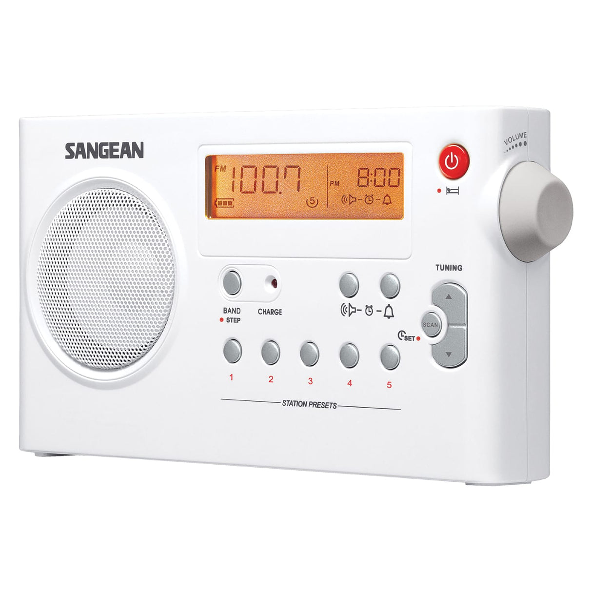 Sangean PR-D7 Portable AM/FM Rechargeable Compact Digital-Tuning Radio, White