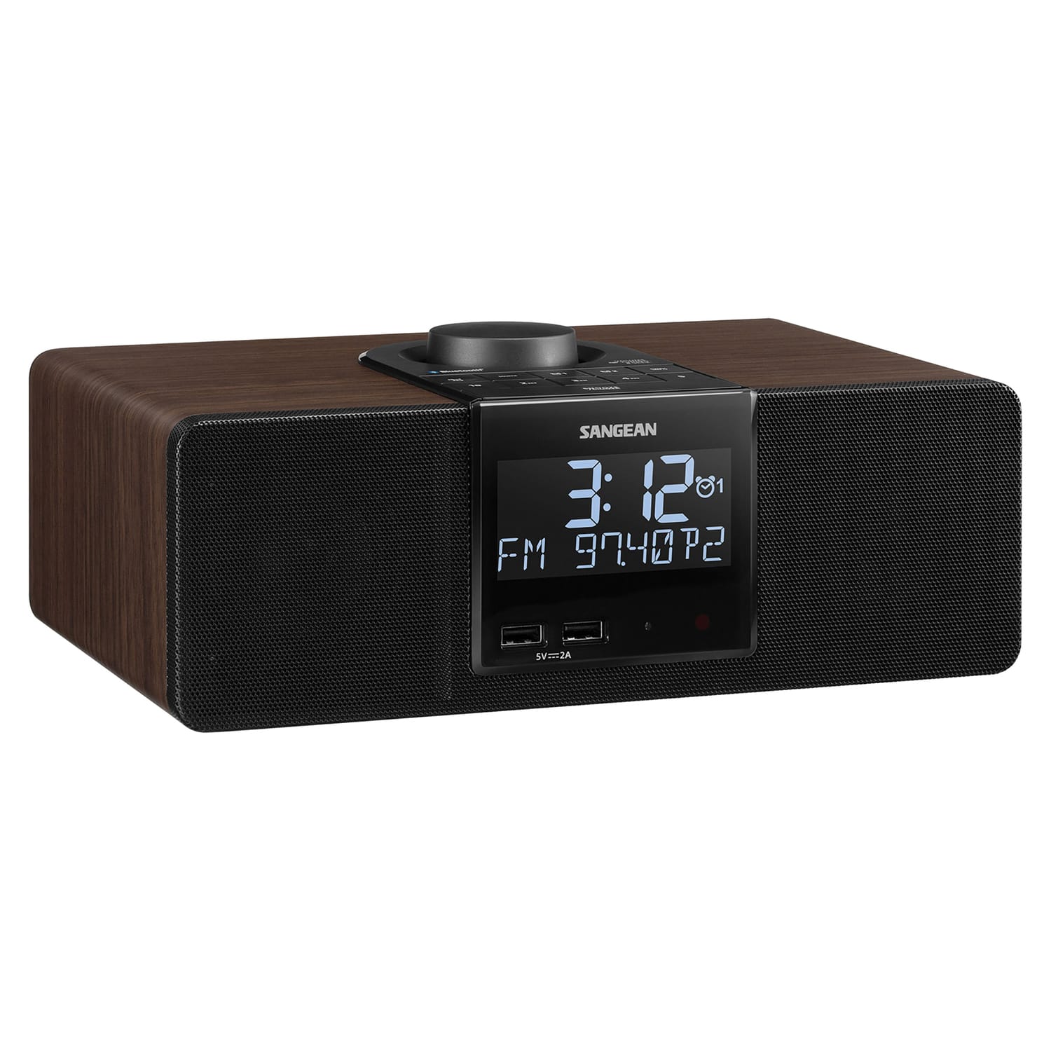 Sangean AM/FM Bluetooth Tabletop Wooden Clock Radio with Alarm and Sleep Timers