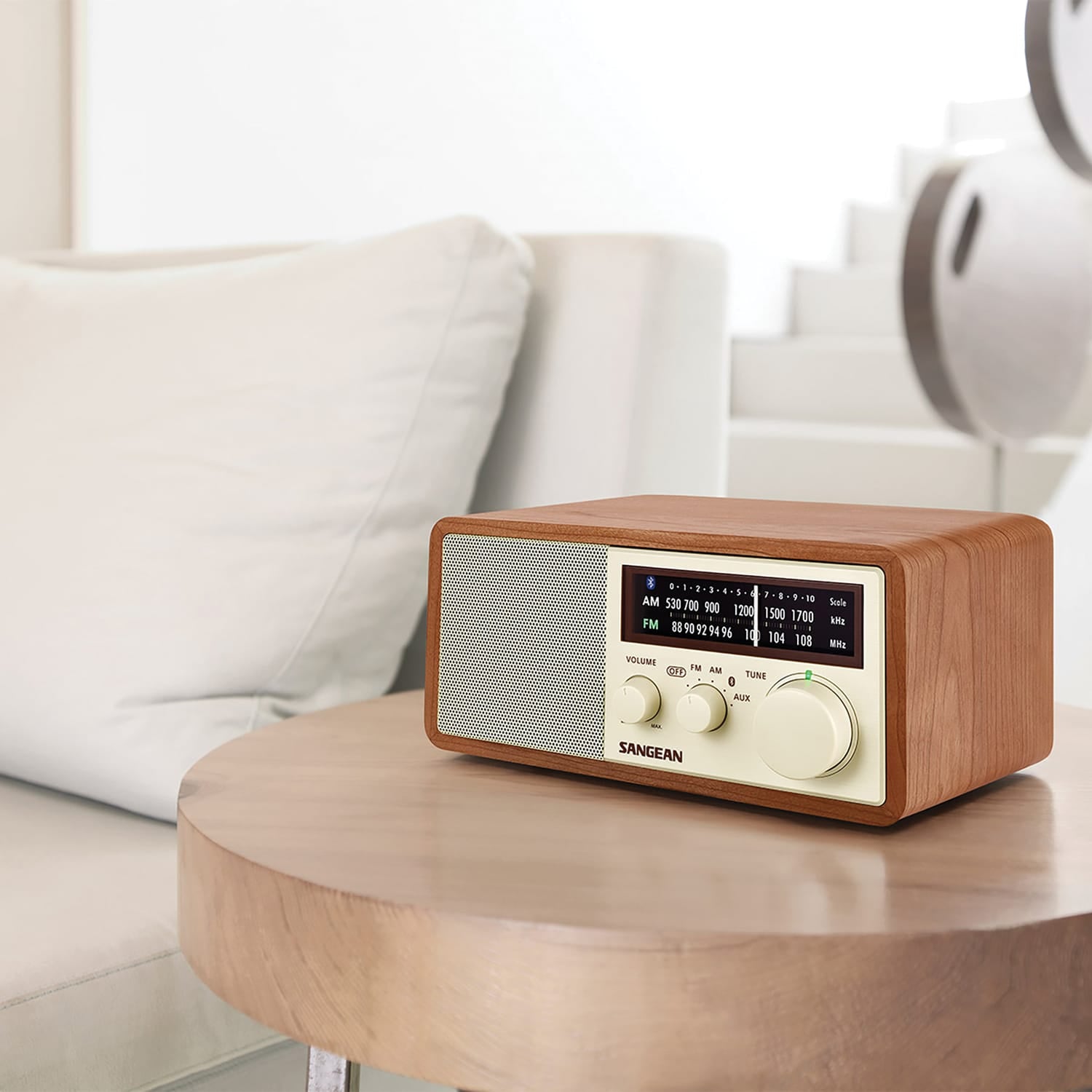 Sangean Bluetooth Tabletop Retro Wooden-Cabinet AM/FM/Aux Radio Receiver, WR-16
