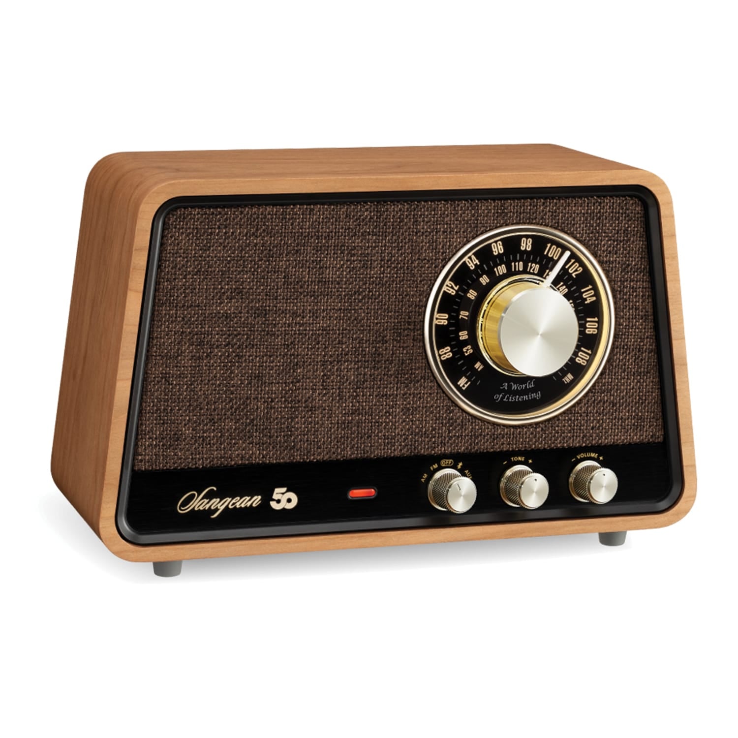 Sangean Retro-Style AM/FM/Bluetooth Wooden Cabinet Tabletop Radio, Natural Cherry, WR-55