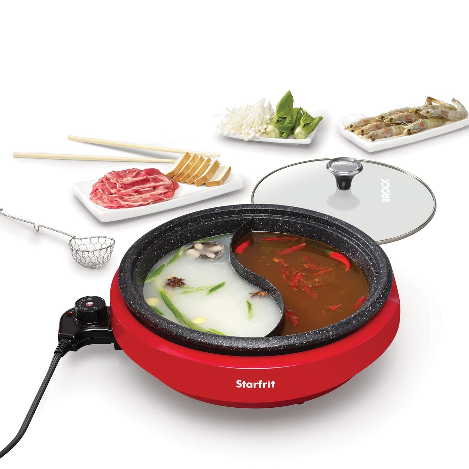 THE ROCK by Starfrit Dual-Sided 3.2-Qt. Electric Hot Pot, Red